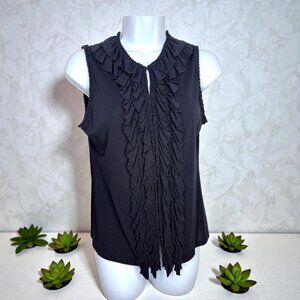 DKNY Dark Navy Sleeveless Ruffle Front Blouse Size M Rayon Blend Career Top